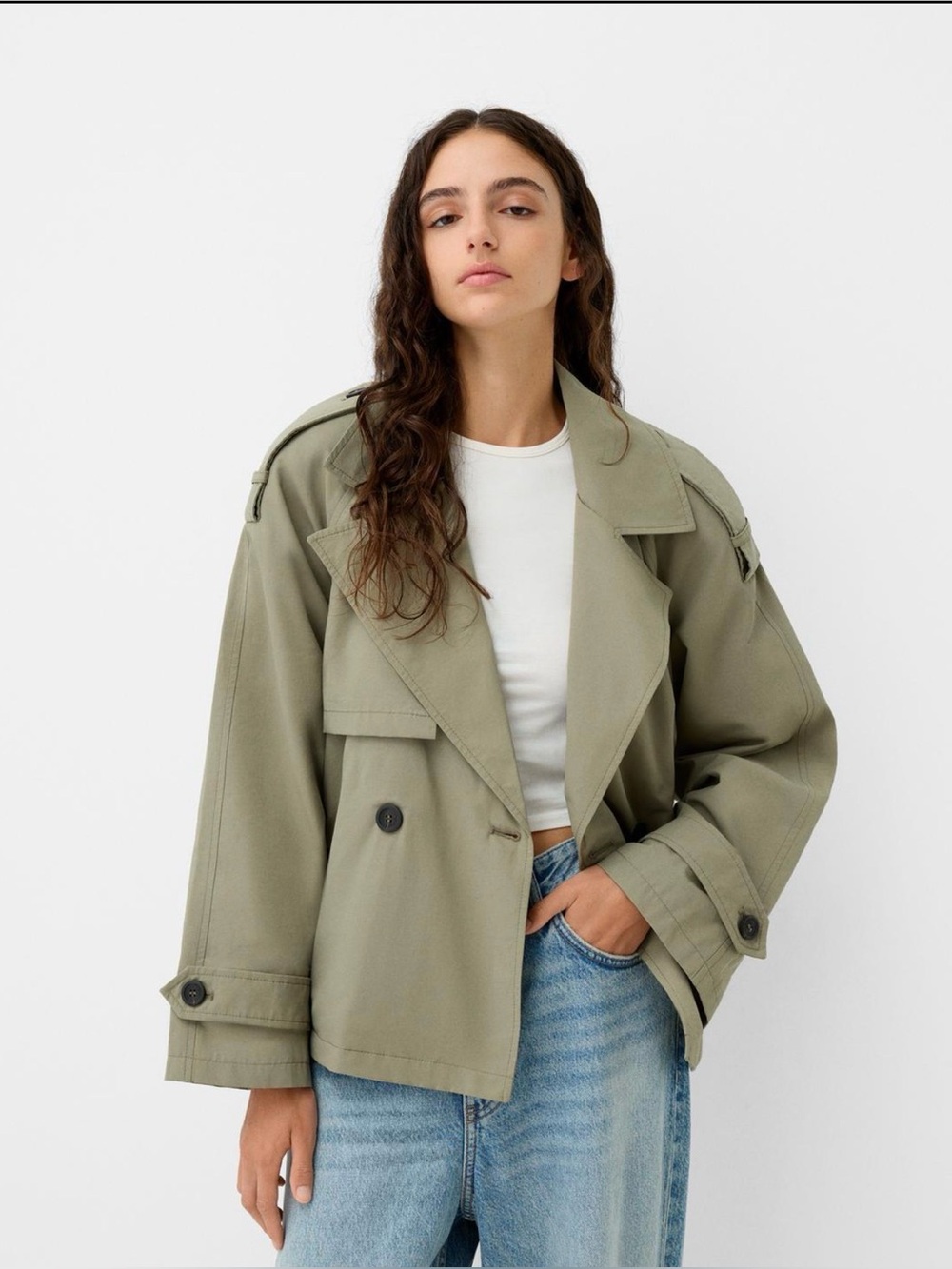 Bershka Khaki Short Trench Jacket Size S
